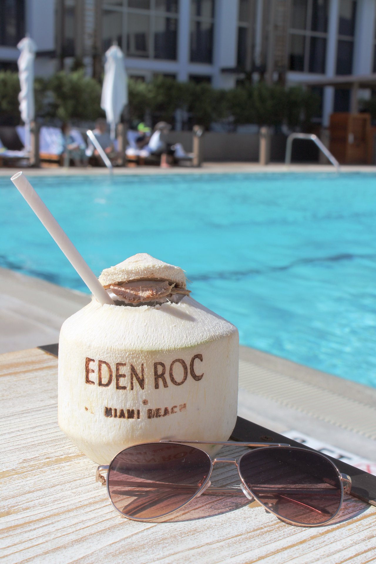 A branded coconut at Eden Roc