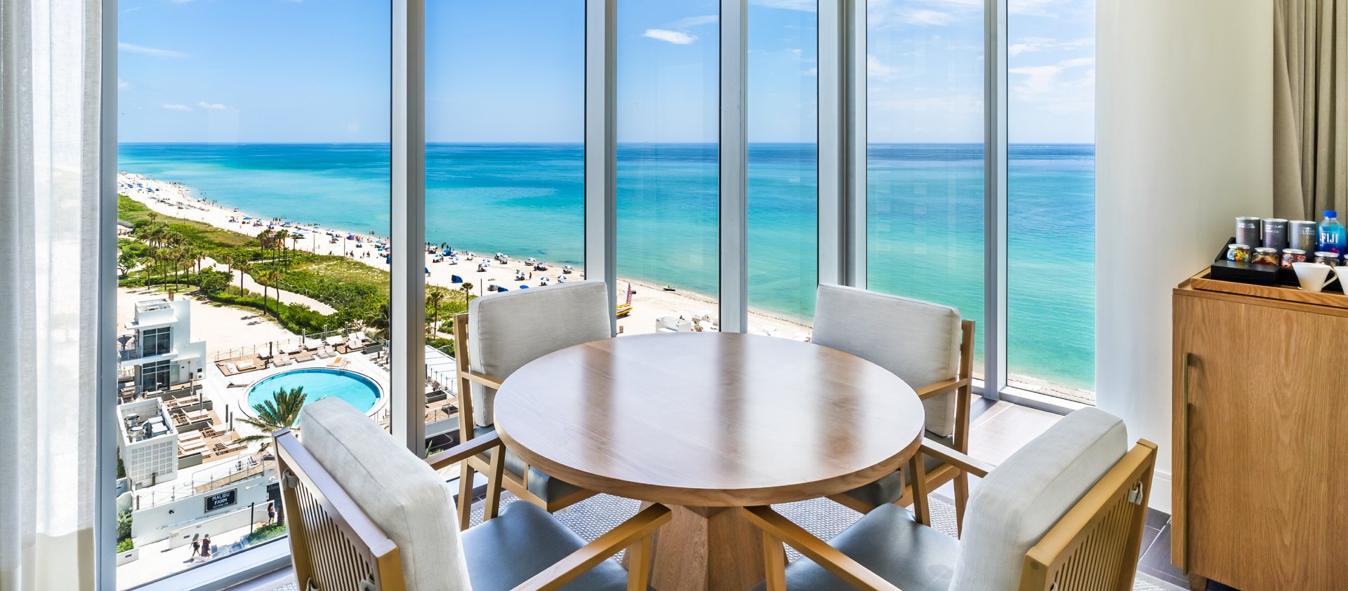 A view of the beach from a room at Eden Roc
