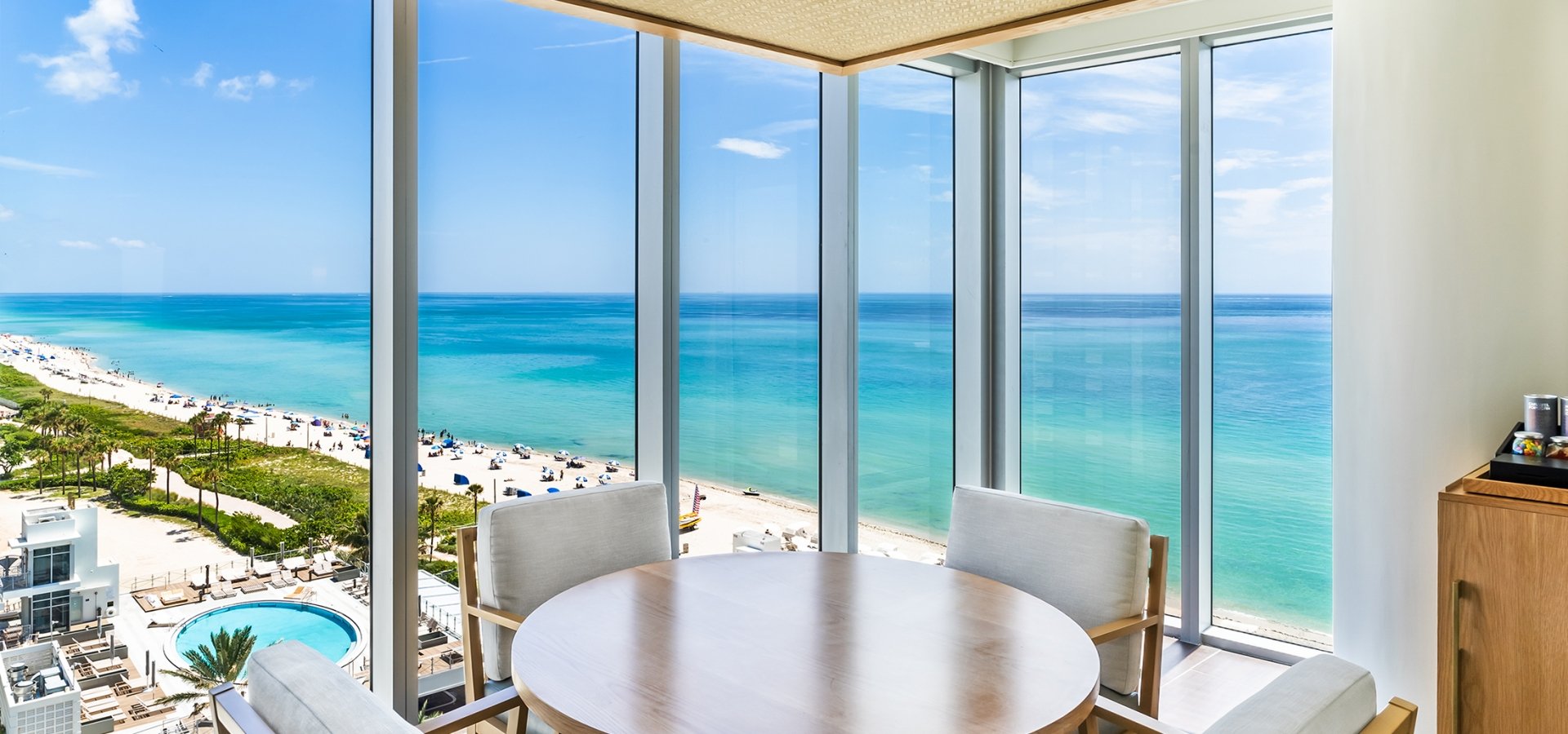 A view of the beach from a room at Eden Roc